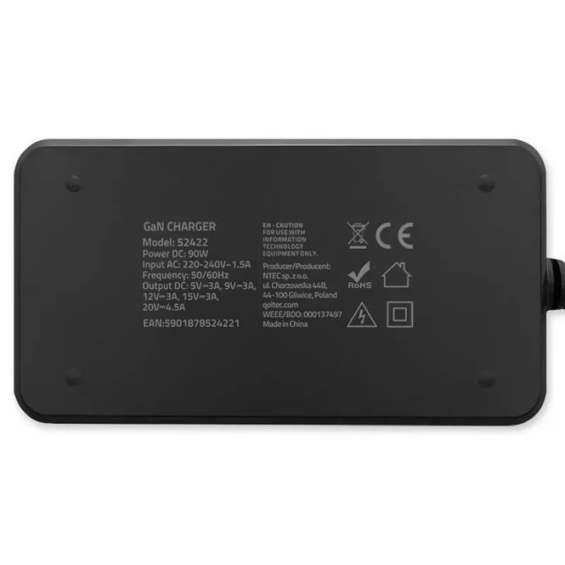 Caricabatterie da parete Qoltec 90W GaN Super Fast SLIM | XP | 5-20V | 4,5A | USB-C 3.1 | Laptop | MacBook | Smartphone | + cavo