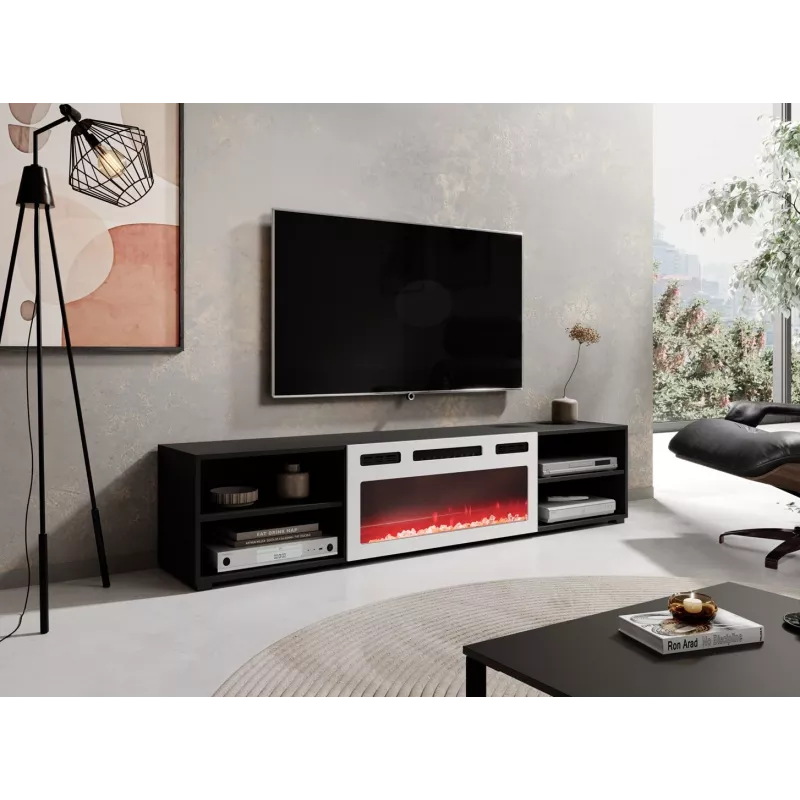 Mobile TV POLO 180x33x39 nero + camino bianco