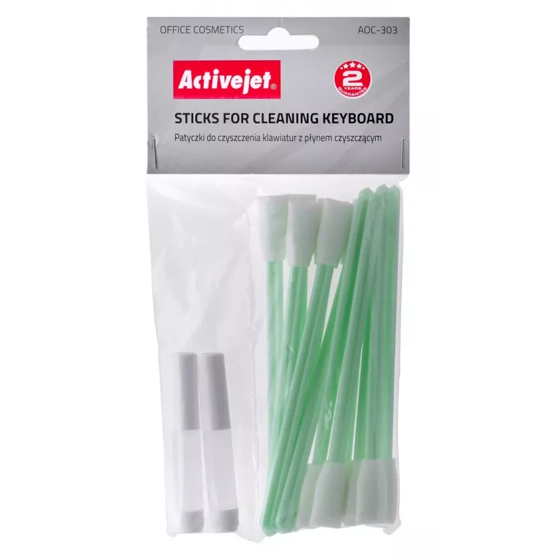 Kit di pulizia per dispositivi ActiveJet AOC-303 — 12 bastoncini in cotone bianchi per tastiere, universali