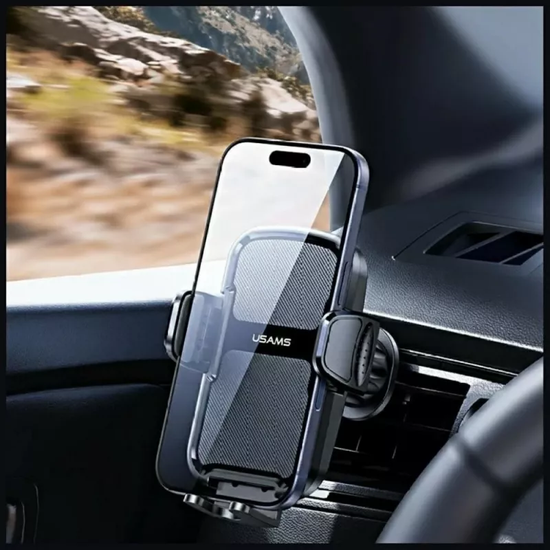 Supporto auto usams ZJ085 nero — supporto per smartphone da auto, morsetto regolabile