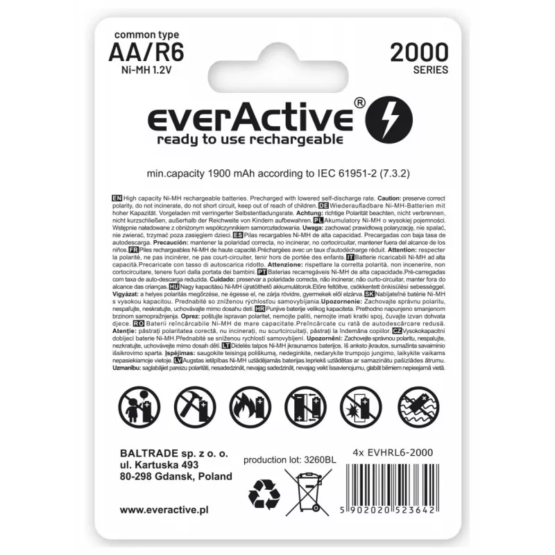 Batteria per uso domestico Everactive EVHRL6-2000 batteria ricaricabile AA nichel-metallo idruro (NiMH)