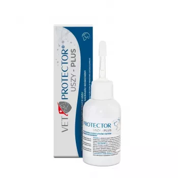 Soluzione auricolare JM Sante Vet Protector Uszy Plus 50 ml — cura delle orecchie per cani e gatti adulti, flacone in plastica