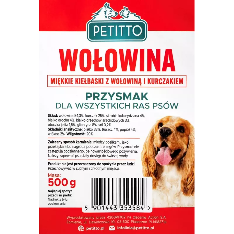 PETITTO Salsicce morbide di manzo snack per cani, 500 g