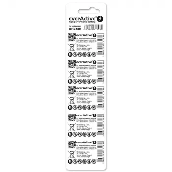 Batteria a bottone everActive CR2430 al litio 3 V, 24,5 mm × 3 mm, confezione da 5