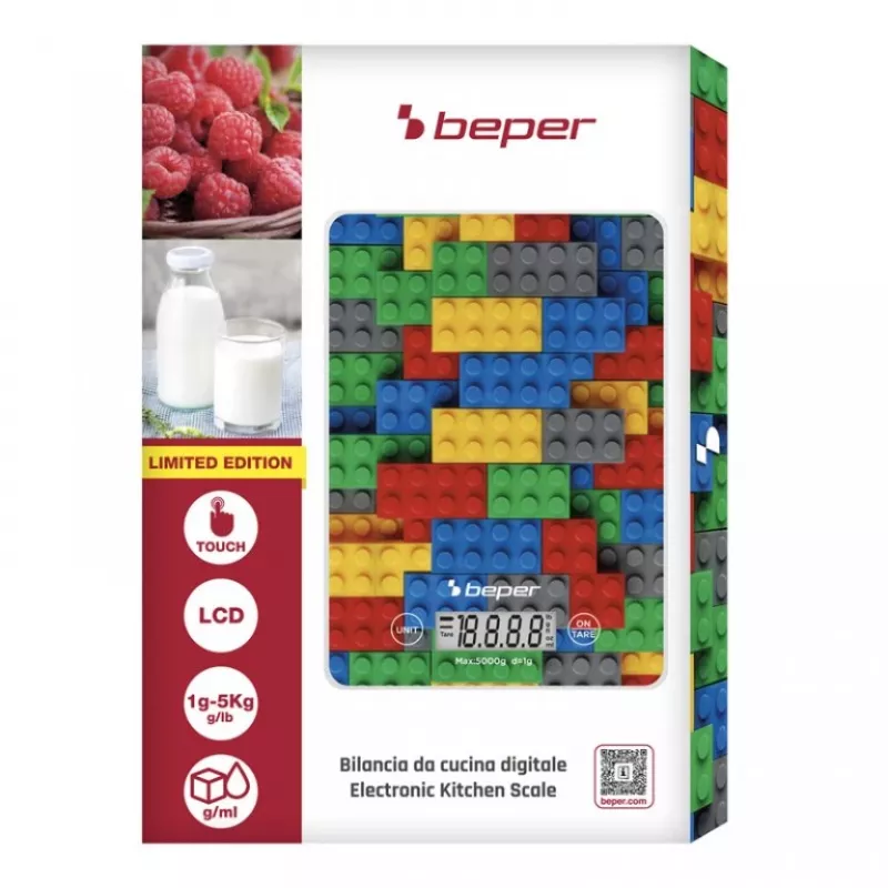Bilancia da cucina Beper P102BIL005 – digitale, 5 kg, 1 g, pietre colorate