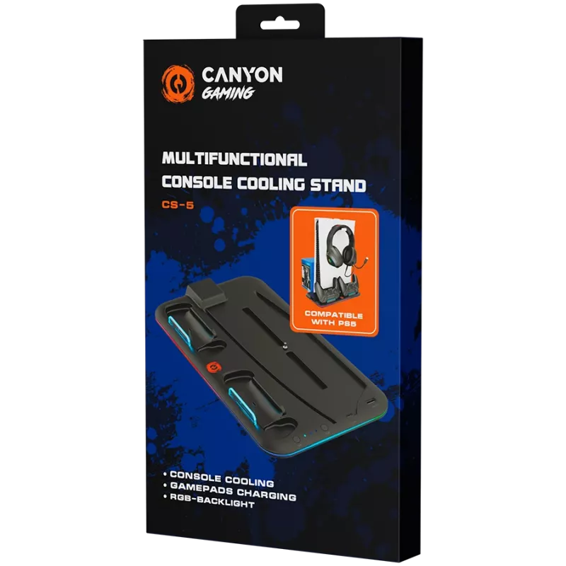 Supporto di raffreddamento CANYON CS-5 RGB per PS5 con funzione di ricarica, modello CND-CSPS5B