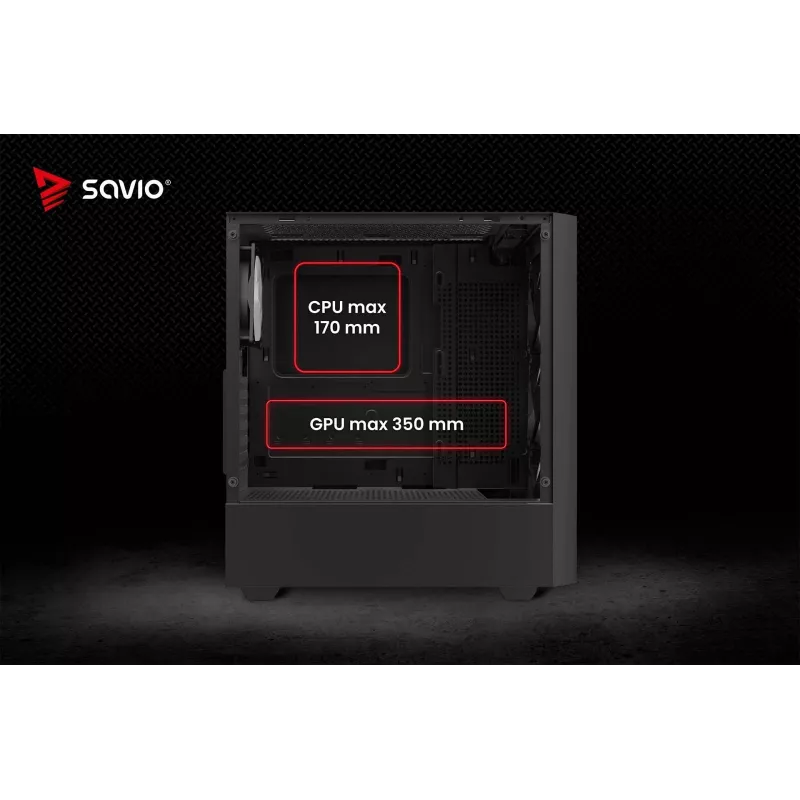 Case PC SAVIO Noctis Flow RGB — Cube, ATX/Mini-ITX, 3x ventole frontali da 120 mm, pannello laterale in vetro temperato, GPU max 35 cm
