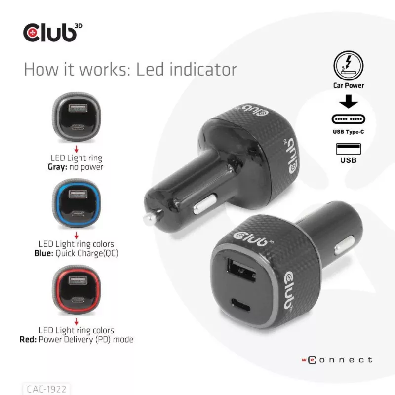 Caricabatterie da auto per notebook/laptop CLUB3D 63 Watt, auto, accendisigari, 24 V, nero