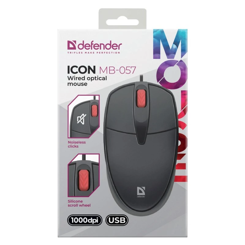 Mouse DEFENDER ICON MB-057 ottico 1000dpi 3P nero click silenzioso