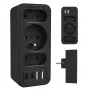 Power splitter MACLEAN MCE248 F/B — 3 prese AC (1x16A, 2x6A) e 4 porte USB (2xUSB‑A, 2xUSB‑C PD 20W), spina EU, nero