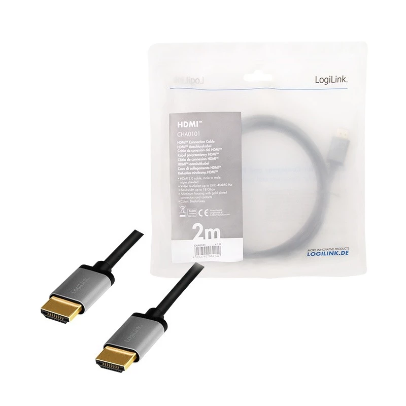Cavo LogiLink CHA0101 HDMI-AV nero-grigio 2 m HDMI a HDMI connettore maschio