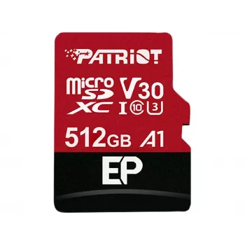 Scheda di memoria MicroSDXC PATRIOT 512 GB UHS‑I U3 V30 Class 10, velocità di lettura fino a 90 MB/s, adattatore incluso