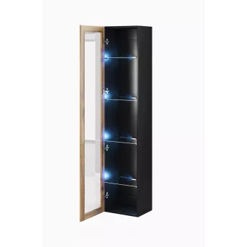 Vetrina Cama Meble VIGO 180 a parete vetrina 1800×400×300 mm nero/rovere Wotan