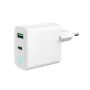 Caricabatterie da rete 220V GEMBIRD, universale, 1x USB Type-C PD 20 W, 1x USB-A 3.0 QC 18 W, indicatore LED, bianco