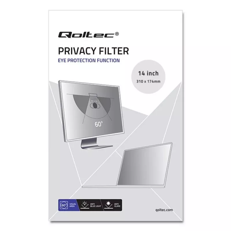 Qoltec 51051 filtro privacy GDPR per notebook, 14 pollici, 16:9