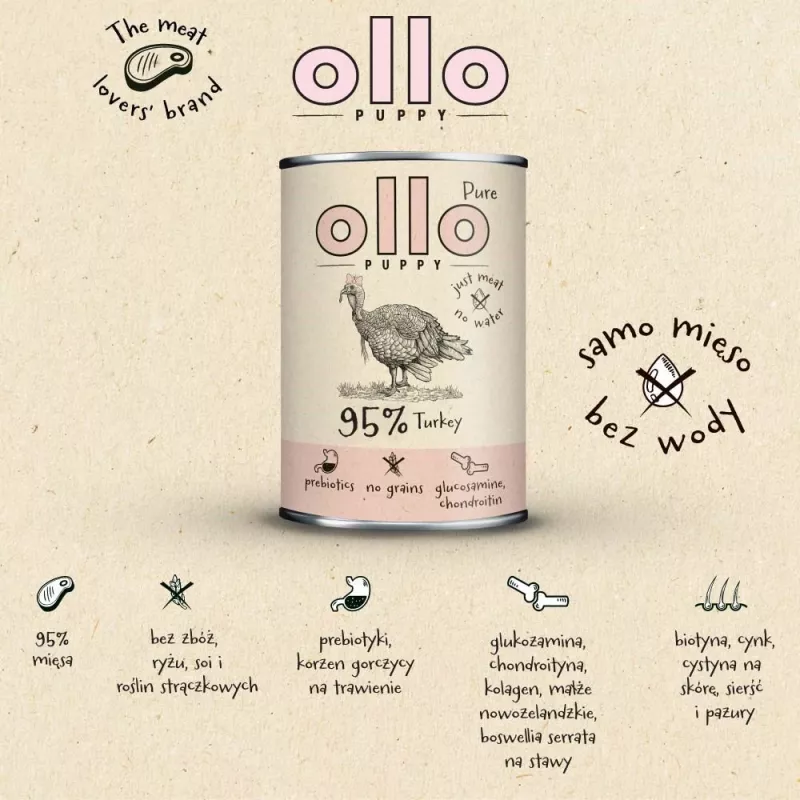 OLLO Puppy Pure tacchino - cibo umido per cani - 400 g