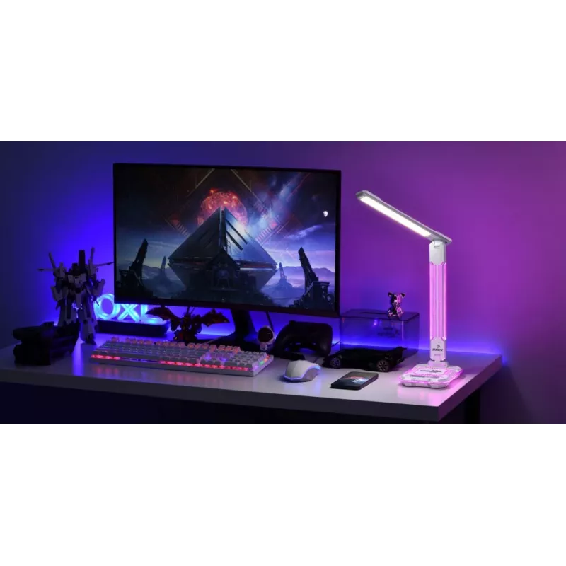 Lampada da tavolo Hawk HW-LAMP04 bianco LED orientabile, superficie bianca, testa e braccio orientabili