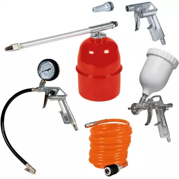 Set ad aria compressa Professional, 5 pezzi, pistola a spruzzo argento/rosso