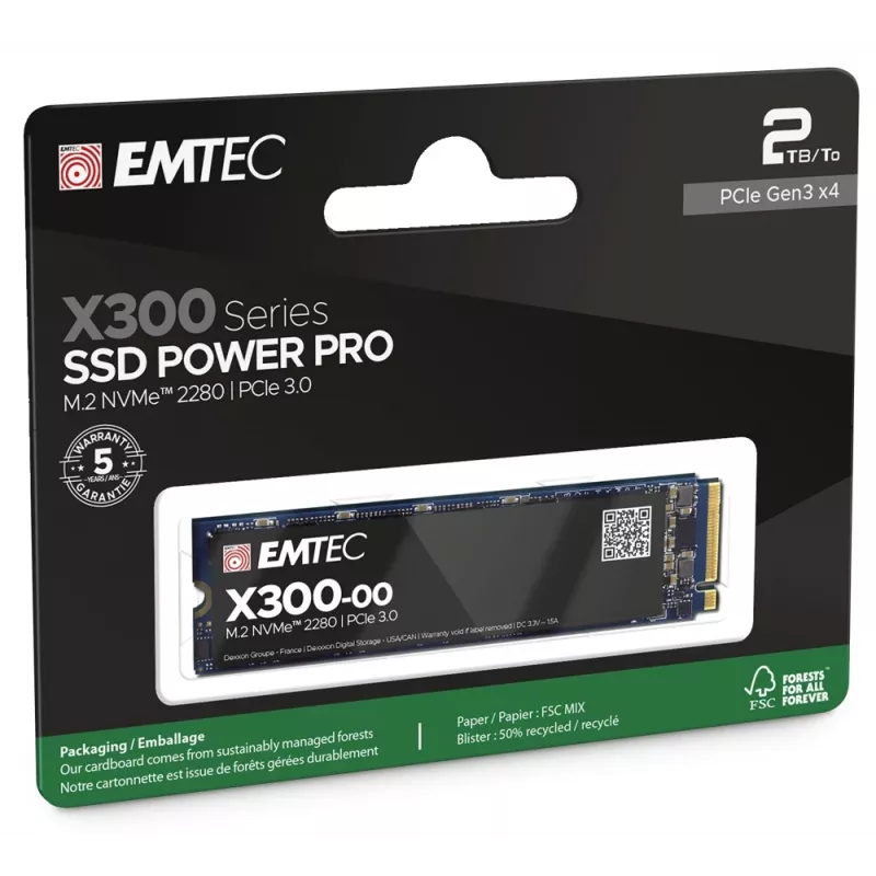 SSD interno M.2 2280 NVMe EMTEC X300 Power Pro 2 TB PCIe Gen3 x4 — 2500/2000 MB/s