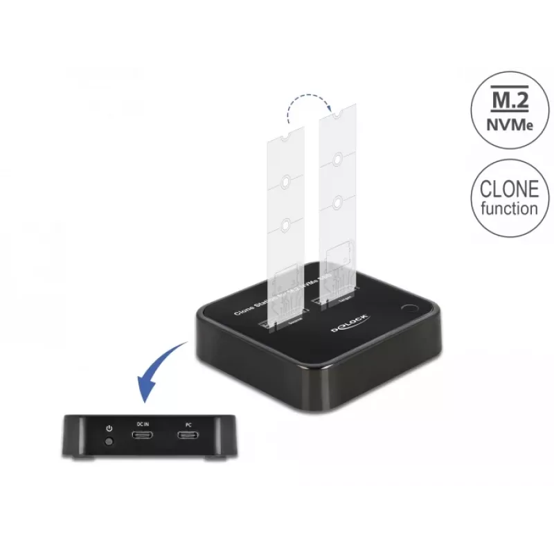 Docking station DeLOCK M.2 per 2 x M.2 NVMe PCIe SSD con funzione di clonazione