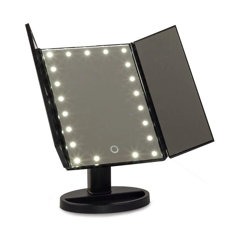 Extralink specchio da trucco, ingrandente, nero, pieghevole, retroilluminato, con base