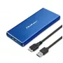 Case per SSD QOLTEC 51832 — esterno M.2 SATA, USB 3.0, fino a 2 TB, blu, supporta unità da 30 mm, 4 slot