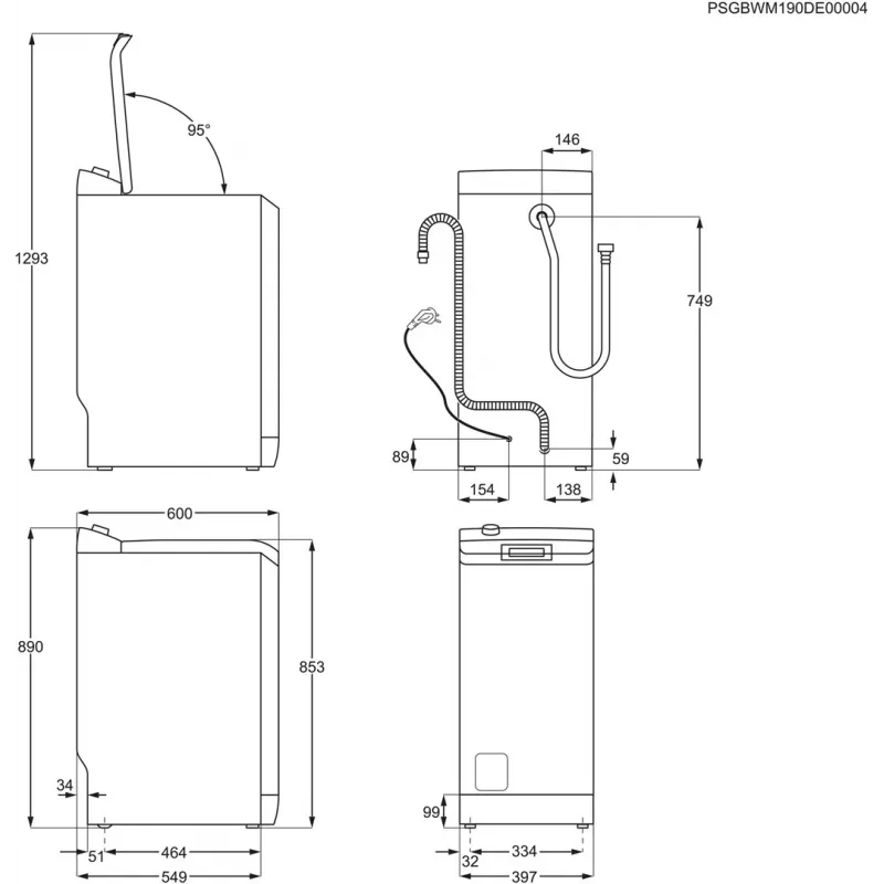Lavatrice a carica dall'alto Electrolux EW2TN5261FP, 6 kg, 1200 giri/min, cestello 42 l, bianco