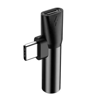 Adattatore audio Baseus USB-C a minijack 3,5 mm + USB-C (nero)