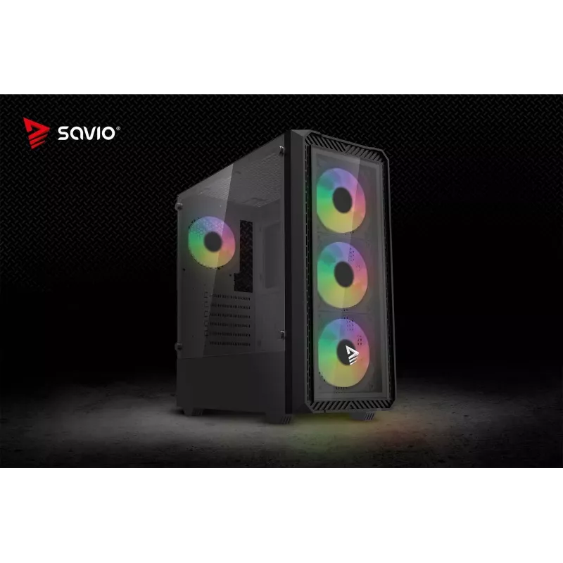 Savio Noctis Glass RGB Cube case per PC, ATX/Micro-ATX/Mini-ITX, frontale in vetro temperato, ventole RGB, nero