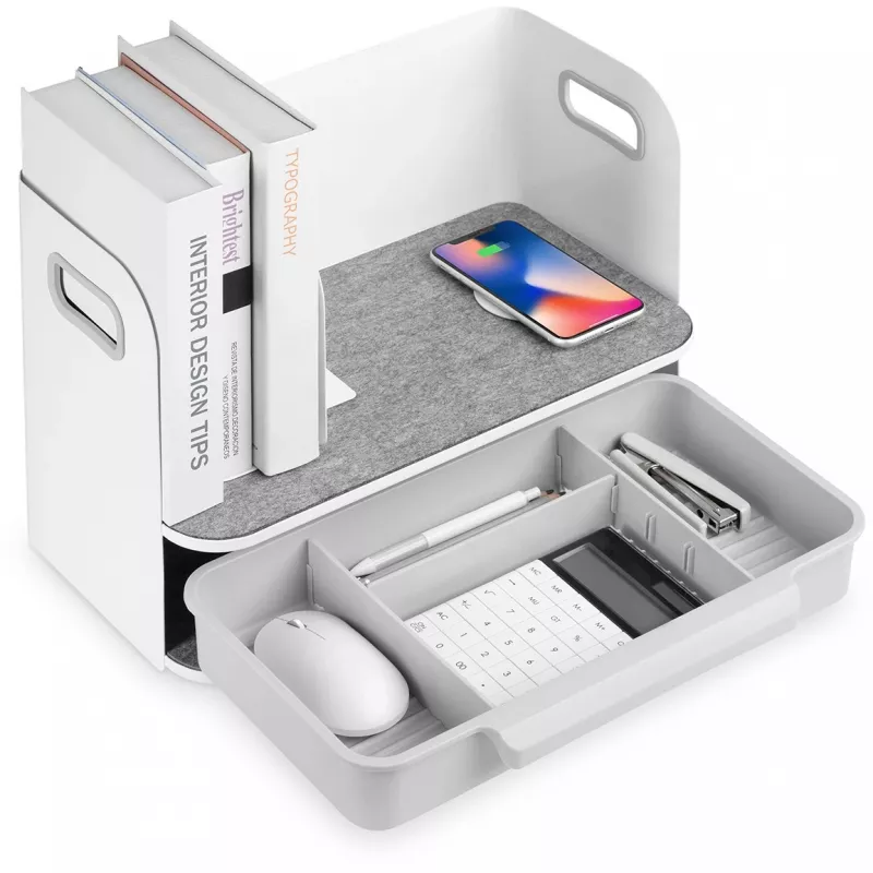 Organizer da scrivania Digitus con caricabatterie Qi acciaio grigio bianco 1 cassetto