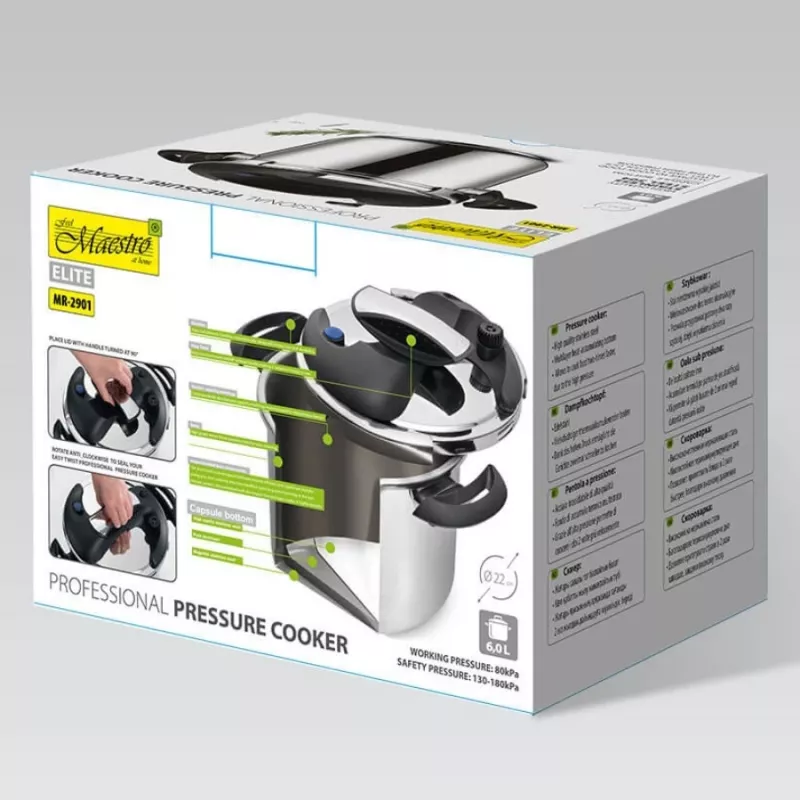 Pentola a pressione Maestro MR-2901, 6 L, 22 cm, argento, 80 kPa
