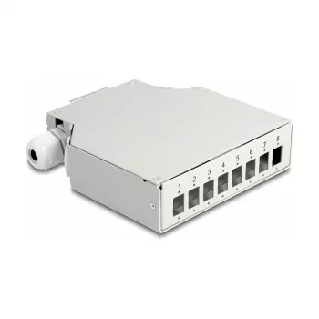 DeLOCK scatola di distribuzione in fibra ottica guida DIN 8 porte grigia