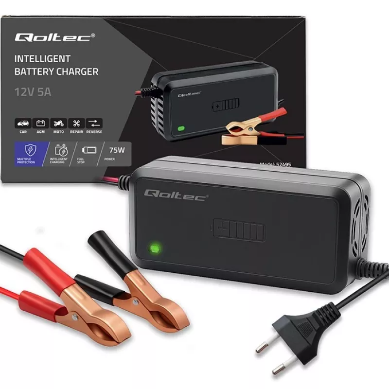 Caricabatterie QOLTEC 12V 5A raddrizzatore per batterie AGM/GEL