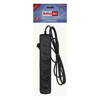 Ciabatta ActiveJet 6GNU - 3M - C, 6 prese, tipo E, cavo 3 m, 10 A, nero