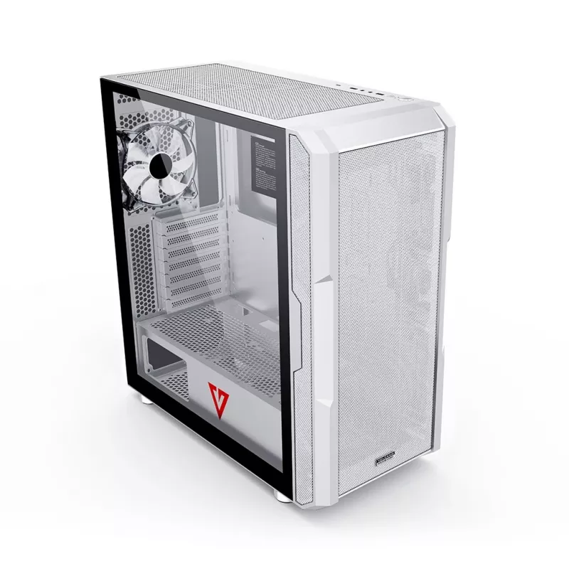 Case PC MODECOM AMIRANI ARGB Midi Tower bianco — ATX/ITX, GPU 35 cm, dissipatore CPU 16,5 cm, 2 ventole da 200 mm