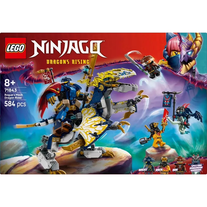 LEGO NINJAGO set 71843 Mech drago cavaliere Rogue — 584 pezzi, 4 minifigure, 190 mm di altezza del modello