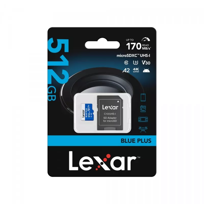 Scheda di memoria MicroSDXC Lexar BLUE PLUS 512 GB, UHS‑I, lettura 170 MB/s, U3/V30
