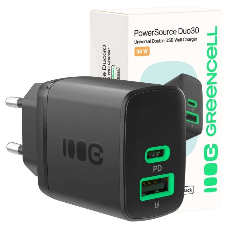 Caricabatterie Green Cell PowerSource Duo30 – 1× USB-A, 1× USB-C, 3A