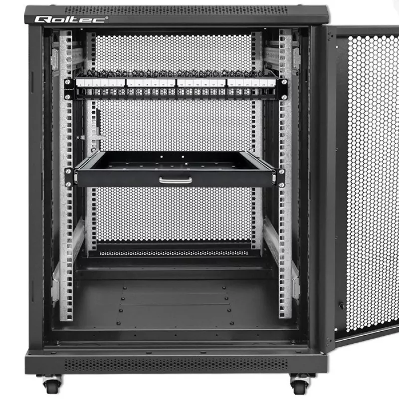 Qoltec 54516 patch panel per rack da 19 pollici, 24 porte, 1U, UTP, nero
