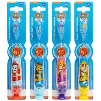 Set spazzolini da denti lampeggianti Paw Patrol per bambini con ventosa, 4 pezzi, colori assortiti