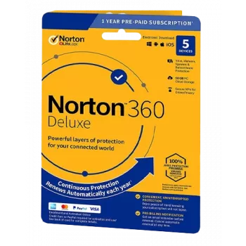 Norton 360 Deluxe | 5 dispositivi | 1 anno | 50 GB di spazio cloud | EU | NESSUN ABBONAMENTO |