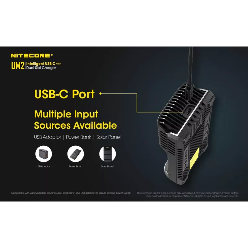 Caricabatterie Nitecore UM2 batterie domestiche DC ioni di litio nichel-cadmio