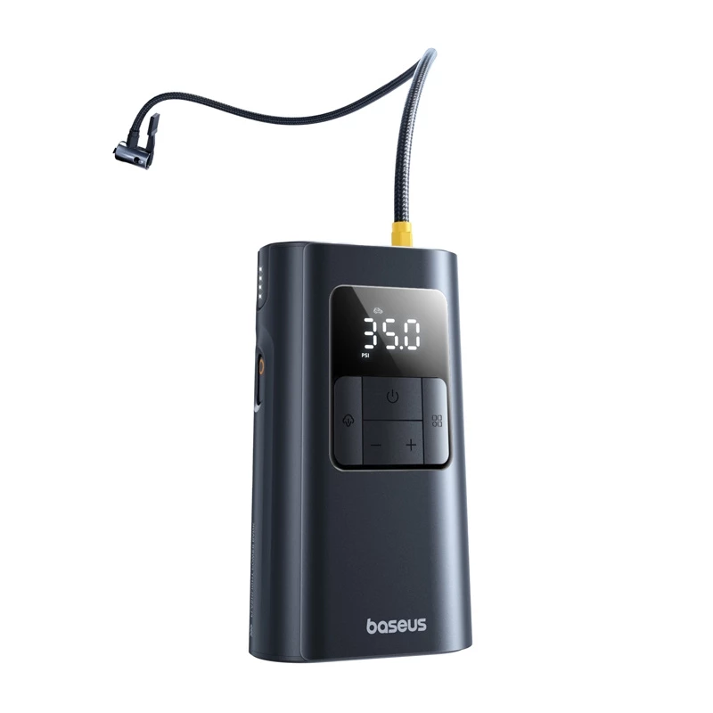 Baseus PrimeTrip VA1 compressore portatile per pneumatici, 75 W, 2 in 1 con torcia e power bank da 6000 mAh, nero
