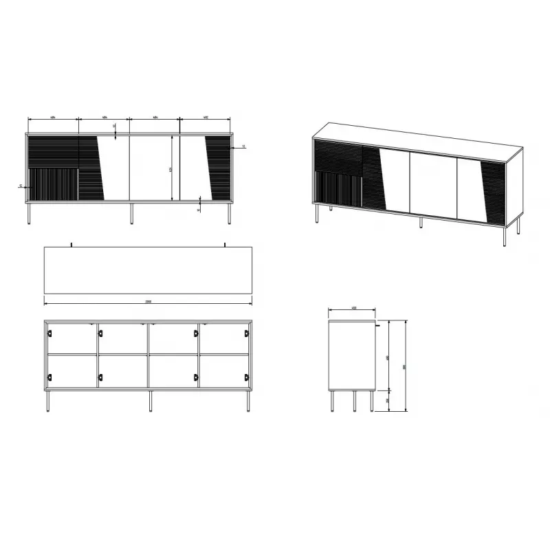 Comò 4D ABI 200x45x88 bianco opaco