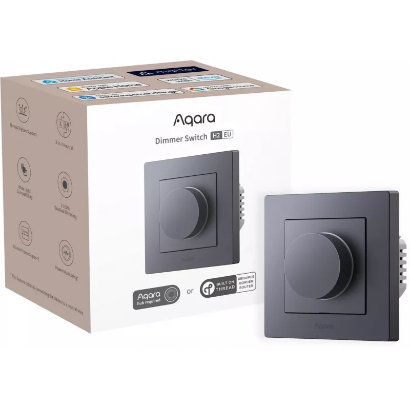 Aqara H2 EU interruttore rotativo con luce grigio — manopola, BLE, 86×86×55,5 mm