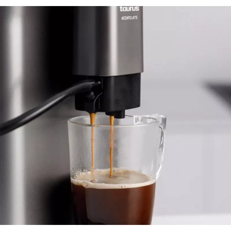 Macchina per caffè espresso Taurus Accento Latte automatica, macinacaffè integrato, serbatoio acqua 1,5 L, vano chicchi di caffè