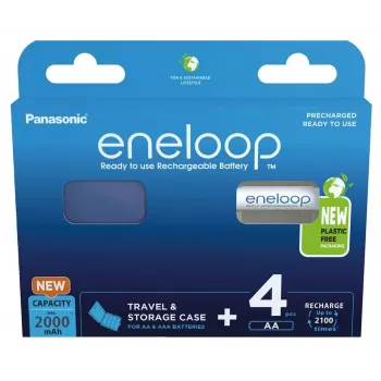 Batterie ricaricabili PANASONIC ENELOOP AA 2000 mAh 4 pz. + custodia (BK-3MCDE/4CP+CASE)