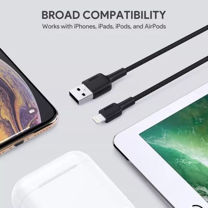 AUKEY CB-AL05 cavo in nylon da Lightning a USB-A MFi, 2 m, nero