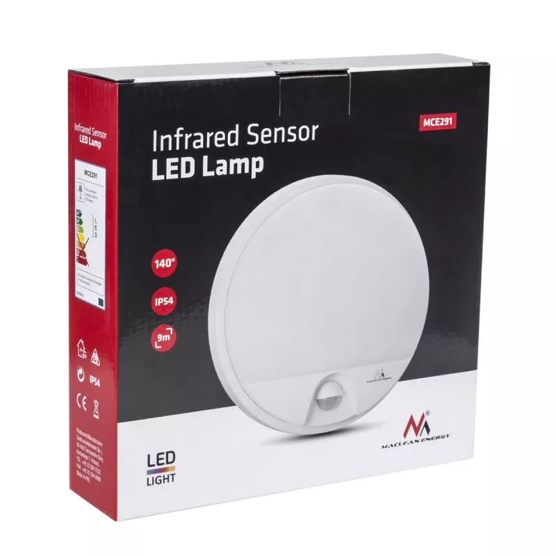 Lampada LED MACLEAN MCE291W con sensore di movimento IR, 10 W, 3000 K