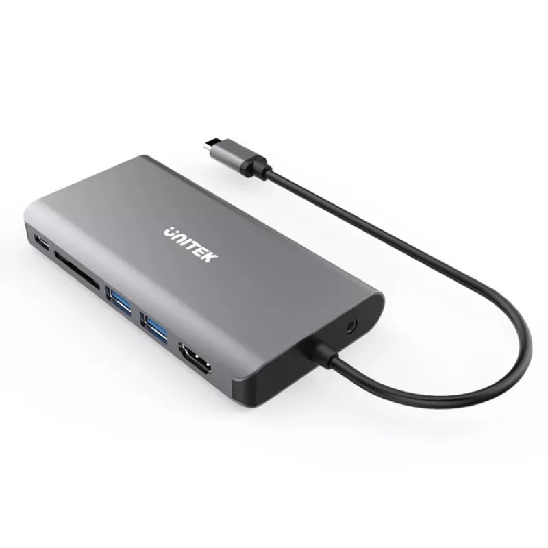 UNITEK uHUB O8+ hub USB 3.2 Gen 1 Type-C con filo, grigio, 100W Power Delivery